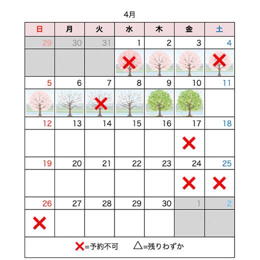 4月屋形船予約状況