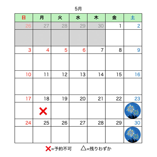 5月屋形船予約状況